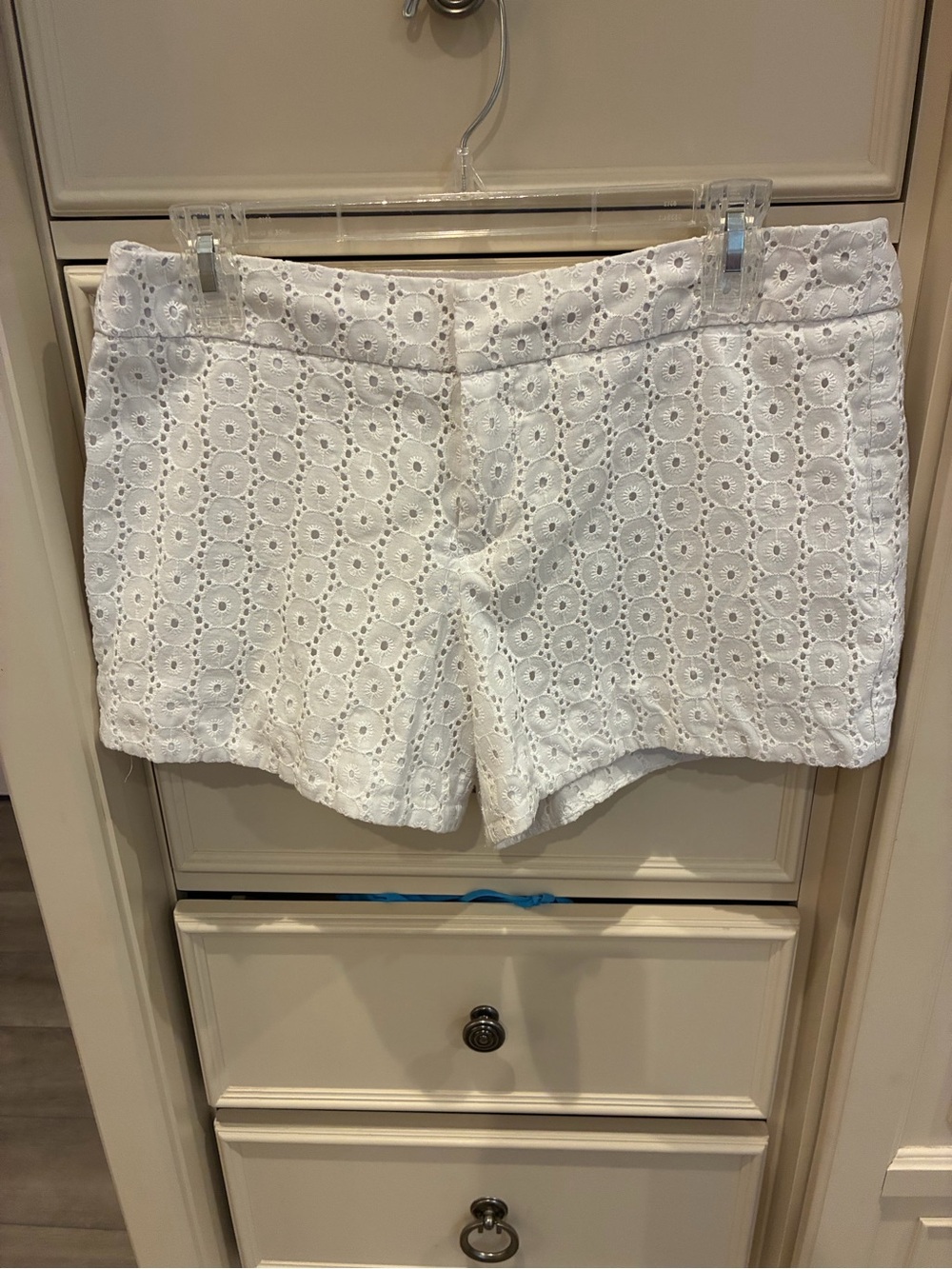 AB Studio White Eyelet Lace High-Waist Shorts